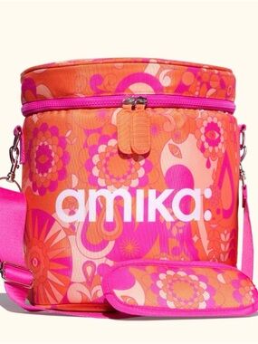 amika Pink & Orange Floral Insulated Crossbody Cosmetic Case